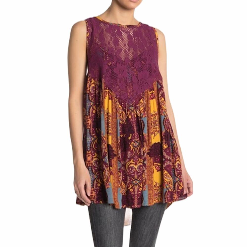 Free people boho mini dress count me in trapeze burgundy lace crochet NEW - Picture 5 of 9